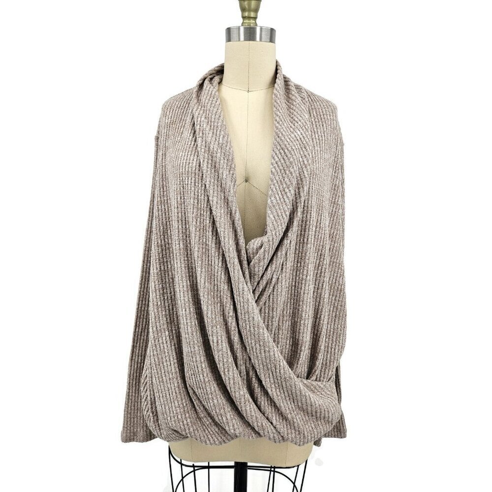 Anthropologie Akemi + Kin Cowl Neck Cross Front Sweater Womens XL Ribbed Beige